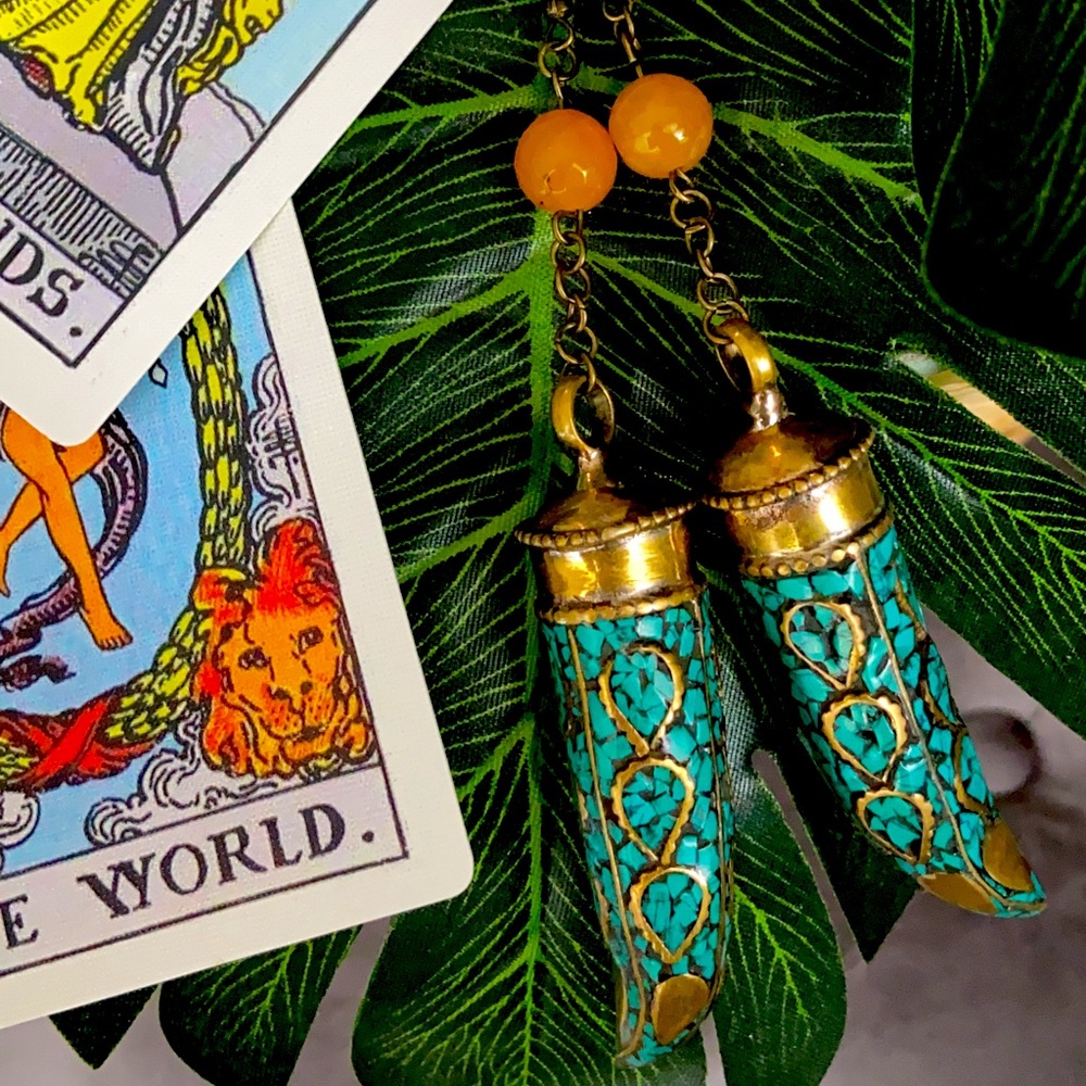 ⚡️ HANDMADE TURQUOISE & CITRINE HORN EARRINGS ⚡️